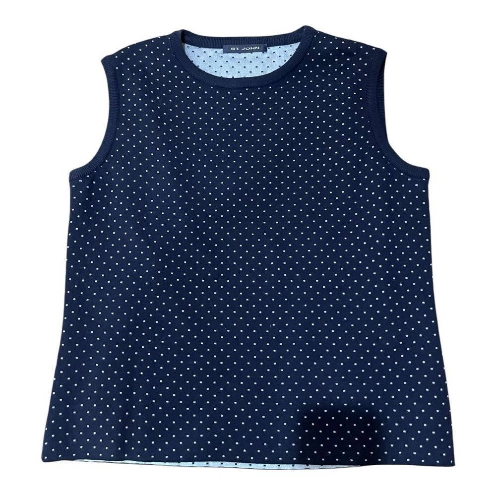 St.John Navy Blue Polka Dot Sleeveless Top